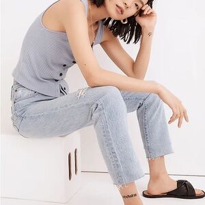 Madewell The High-Rise Slimboy Jeans in Prentice Wash: Ripped Edition
